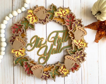 Fall Wreath Door Decoration Layered 3D Fall Yall Leaf 3D Wreath Digital Cut File Paper Wreath Fall 3D SVG- PNG, SVG, eps dxf