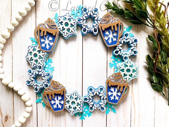 3D Winter Snow Hot Chocolate Warm Wishes Cocoa Wreath- Mandala Layered Digital Cut File