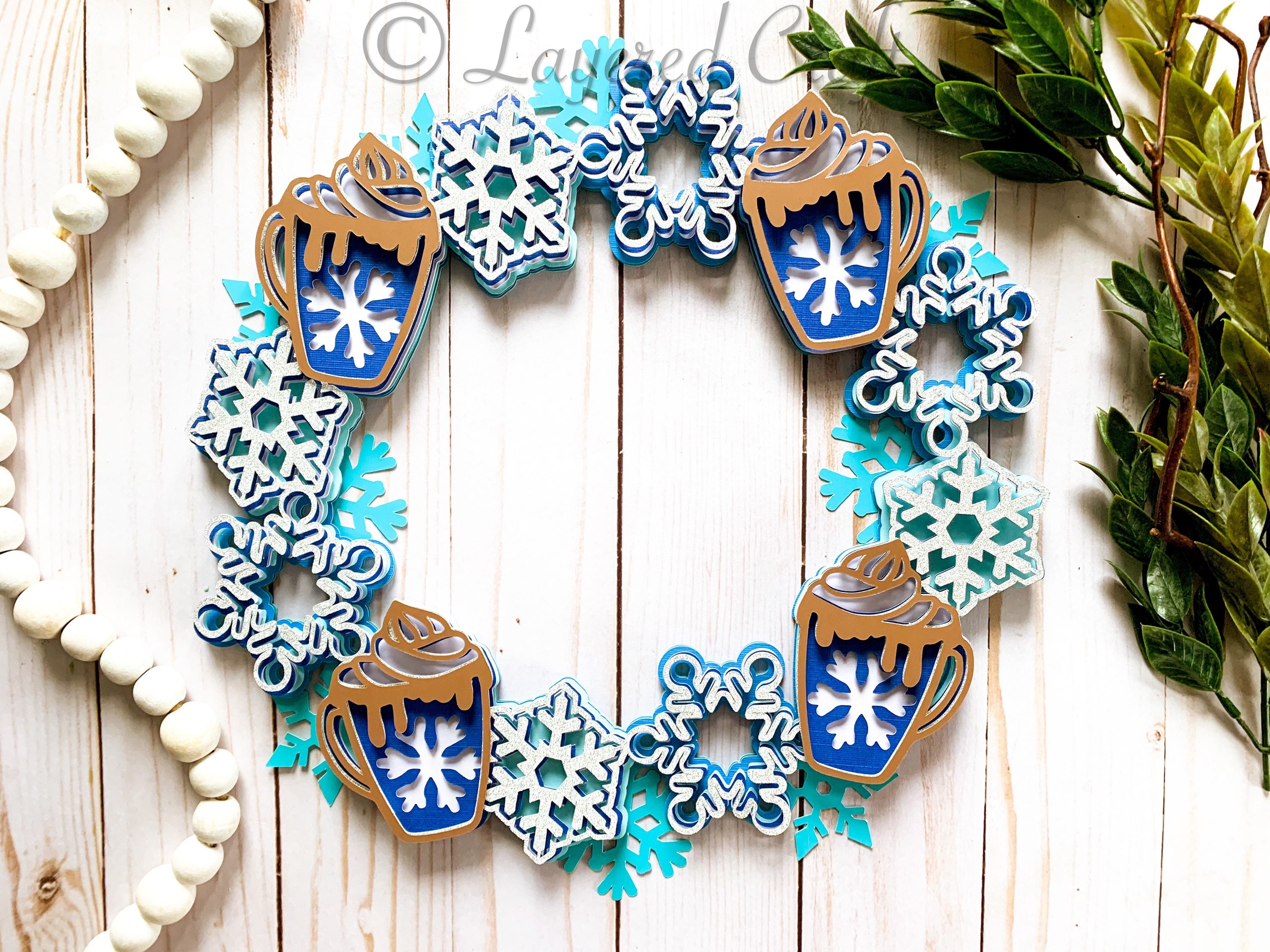 3D Winter Snow Hot Chocolate Warm Wishes Cocoa Wreath- Mandala Layered Digital Cut File