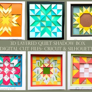 Quilt Block Layered Quilt 3D Shadow Box Quilt Pattern 3D Shadowbox Quilt Bundle: 6 Quilt Block Crafts - Digital Cut File SVG, PNG, EPS, dxf