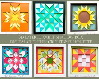 Quilt Block Layered Quilt 3D Shadow Box Quilt Pattern 3D Shadowbox Quilt Bundle: 6 Quilt Block Crafts - Digital Cut File SVG, PNG, EPS, dxf