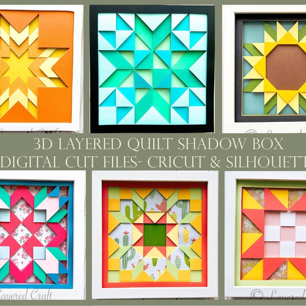 Quilt Block, Layered Quilt, 3D Shadow Box, Quilt Pattern, Quilt Craft, Paper Quilt, Quilt Bundle: 6 Quilt Block Crafts - Digital Cut File Quilt Block, Layered Quilt, 3D Shadow Box, Quilt Pattern, Quilt Craft, Paper Quilt, Quilt Bundle: 6 Quilt Block Crafts - Digital Cut File