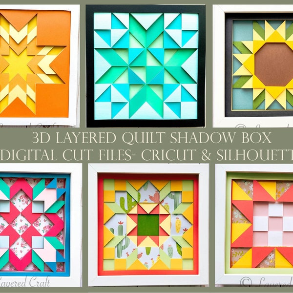 Quilt Block, Layered Quilt, 3D Shadow Box, Quilt Pattern, Quilt Craft, Paper Quilt, Quilt Bundle: 6 Quilt Block Crafts - Digital Cut File