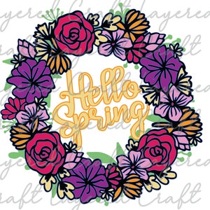 3D SVG Hello Spring Floral Wreath Mandala Layered Digital Cut File image 7