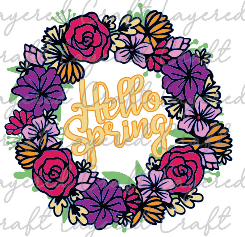 3D SVG Hello Spring Floral Wreath Mandala Layered Digital Cut File image 7