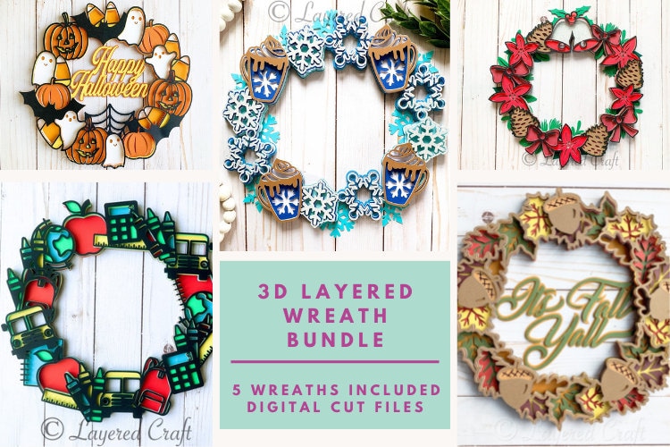 3D Wreath SVG Bundle: Happy Halloween Wreath Back to School Teacher ...