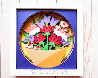 3D Floral Bouquet Shadow Box Gift Paper Flowers 3D Flower Bouquet Spring Flowers SVG Layered Digital Cut File- PNG, SVG, dxf, png