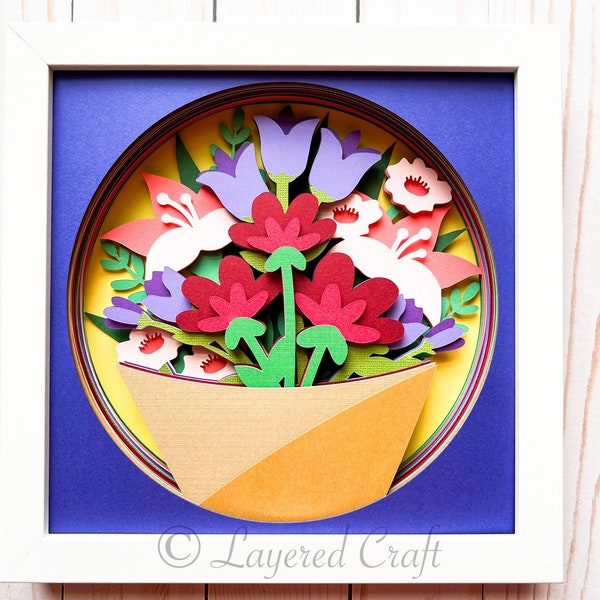 3D Floral Bouquet Shadow Box Gift Paper Flowers 3D Flower Bouquet Spring Flowers SVG Layered Digital Cut File- PNG, SVG, dxf, png