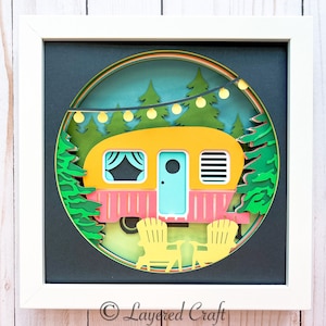 Camper Decorations 3D Shadow Box Camper Layered Craft 3D SVG Glamping Decor Camping Gift RV Retro Camper Digital Cut File SVG dxf png eps