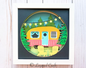 Camper Decorations 3D Shadow Box Camper Layered Craft 3D SVG Glamping Decor Camping Gift RV Retro Camper Digital Cut File SVG dxf png eps