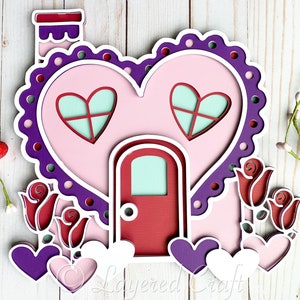 Valentine's Day Heart House Shadowbox Valentine Decoration Party Be Mine Valentine Gift For Circut Crafte  3D Layered Digital Cut File