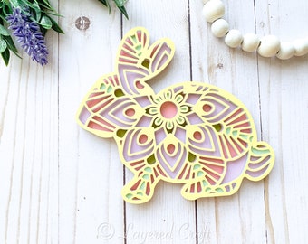 Bunny Rabbit SVG 3D Mandala Easter Bunny Decorations Easter Shadowbox Craft Cricut Beginner Layered Paper Craft- Digital Cut File