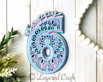 3D 6 "Happy" Birthday Mandala- Only Six "Happy"  (Second number with "Birthday" sold separately)