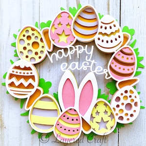 3D Happy Easter Wreath Mandala Layered Digital Cut File image 1