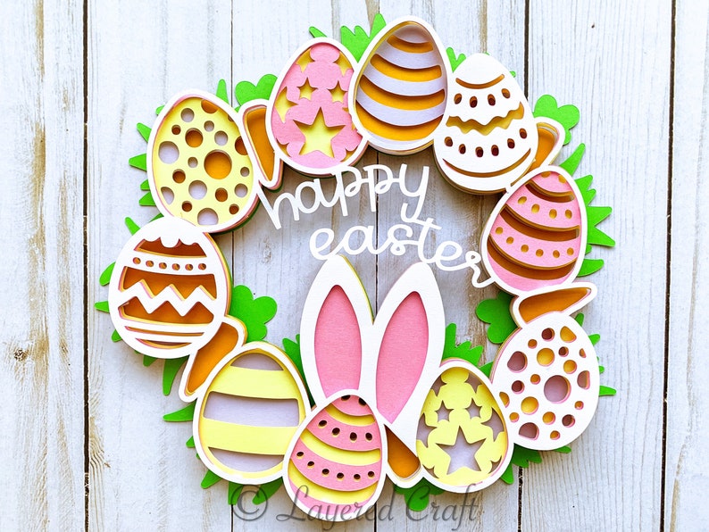 3D Happy Easter Wreath Mandala Layered Digital Cut File image 1