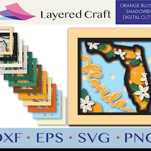 Florida State Shadowbox Florida Orange Blossom Florida Gift Orange Flower Art 3D SVG Paper Flower File digitale tagliato - PNG, SVG, dxf, png