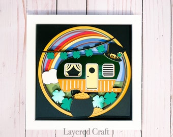 St. Patricks Day Shadowbox Lucky Clover 3d SVG Irish St Patrick's Leprechaun Pot of Gold Lucky Camper  Shadowbox Retro Camper SVG DXF png