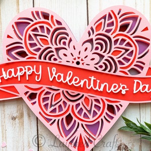 Happy Valentine&#39;s Day Decorations Be My Valentine Party Decor Heart Wall Art 3D Valentine SVG Digital Download Layered Cut File