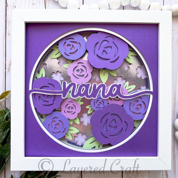 3D SVG Nana Mother's Day Rose Flower Shadow Box Layered 3D SVG- Mandala Layered Digital Cut File png, svg, dxf, eps.