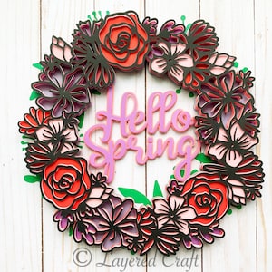 3D SVG Hello Spring Floral Wreath Mandala Layered Digital Cut File image 5