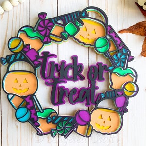 3D Trick or Treat Halloween Candy Wreath- Mandala Layered Digital Cut File