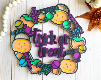 3D Trick or Treat Halloween Candy Wreath- Mandala Layered Digital Cut File