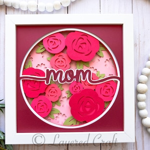 3D SVG Mom Mother's Day Rose Flower Shadow Box Layered 3D SVG- Mandala Layered Digital Cut File png, svg, dxf, eps.