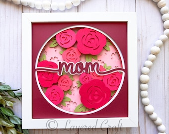 3D SVG Mom Mother's Day Rose Flower Shadow Box Layered 3D SVG- Mandala Layered Digital Cut File png, svg, dxf, eps.