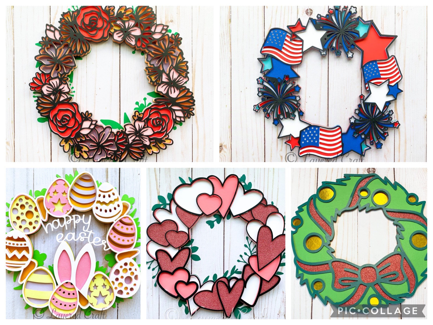 3D SVG Wreath Bundle Layered Door Wreath Craft: Easter/ Valentines/ Christmas/ Spring/ 4th of July- Digital Download Cut File