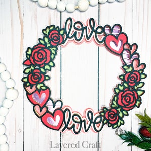 Valentine's Day Wreath Door Decorations Valentine Craft SVG Heart Decor DIY Valentine 3d SVG Layered Wreath Digital Cut File Paper Wreath