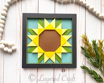 Sunflower Quilt Pattern 3D Layered Shadow Box Quilt Block Pattern 3D Quilt Craft SVG- Digital Cut File- PNG SVG dxf eps