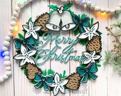 3D Merry Christmas Poinsettia Winter Foliage Wreath - Mandala Layered Digital Cut File