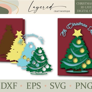 Carte de Noël 3D SVG DIY Carte de Noël Artisanat Oh Arbre de Noël Chansons de Noël Carte de Noël Cricut Joy - Fichier de découpe numérique en couches