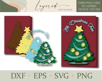 3D Christmas Card SVG DIY Christmas Card Craft Oh Christmas Tree Christmas Songs Cricut Joy Holiday Card - Layered Digital Cut File