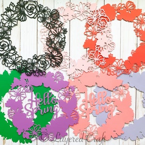 3D SVG Hello Spring Floral Wreath Mandala Layered Digital Cut File image 2