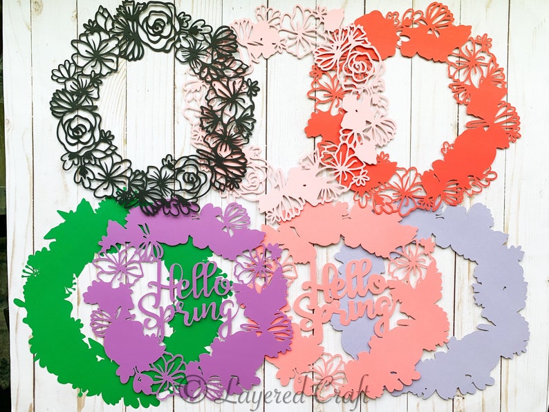 3D SVG Hello Spring Floral Wreath Mandala Layered Digital Cut File image 2