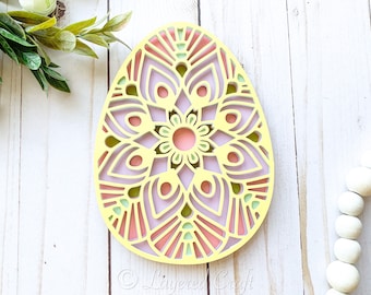 Happy Easter 3D SVG Easter Egg Mandala Easter Craft DIY Layered Paper Craft Spring Easter Shadowbox Cricut Beginner Mandala Digital Cut File
