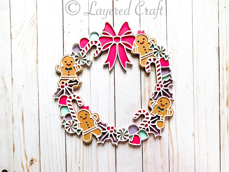 3D Christmas Gingerbread House Cookie Wreath Mandala Layered Digital Cut File image 8