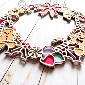 3D Christmas Gingerbread House Cookie Wreath Mandala Layered Digital Cut File image 3