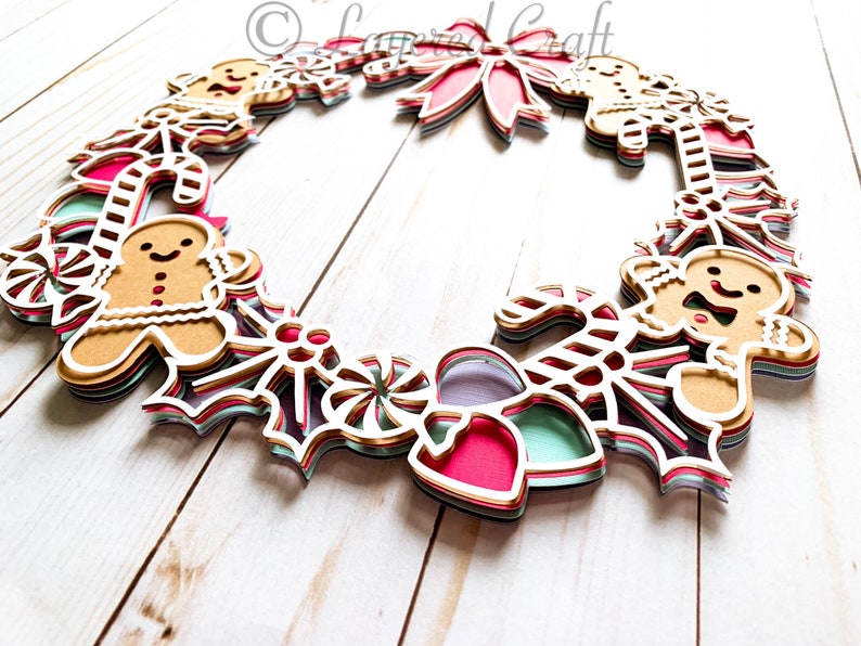 3D Christmas Gingerbread House Cookie Wreath Mandala Layered Digital Cut File image 3