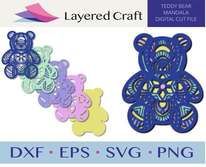 Teddy Bear Baby Shower Decorations Baby Shower Party Sprinkle Craft Baby Nursery Teddy Bear Mandala 3D SVG Digital Cut File- svg dxf eps png image 2