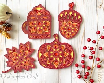 Layered 3D Mandala Fall Craft Pumpkin Decorations Fall Leaf Thanksgiving Decor Autumn Pumpkin SVG Digital Cut File- PNG, SVG, eps dxf