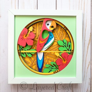 Shadowbox Tiki Room Decor Mid Century Decoration Parrot Shadow Box Layered 3D SVG Paper Craft Digital Cutting File