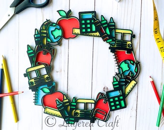 3D School Supply Teacher Door Wreath- Mandala Layered Digital Cut File