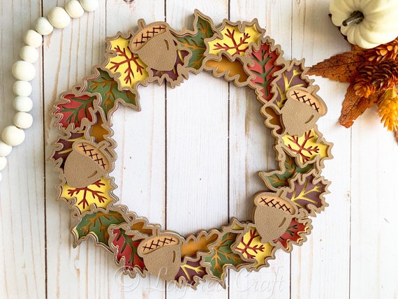 3D Fall Leaf Wreath- Mandala Layered Digital Cut File