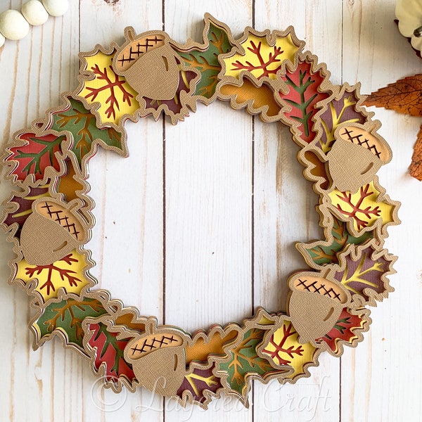 3D Fall Leaf Wreath- Mandala Layered Digital Cut File