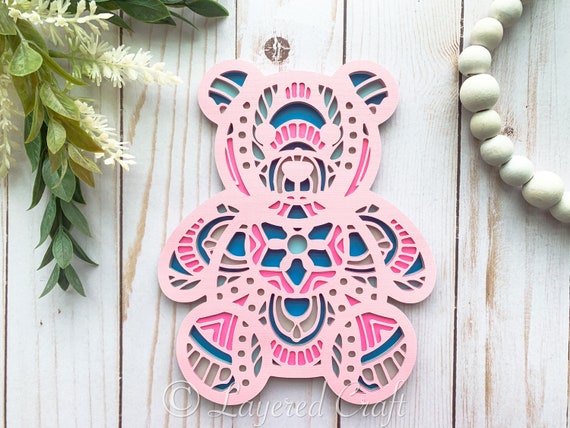 Teddy Bear Baby Shower Decorations Baby Shower Party Sprinkle Craft Baby Nursery Teddy Bear Mandala 3D SVG Digital Cut File- svg dxf eps png