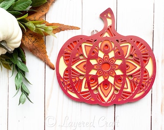 Fall Pumpkin Mandala Layered Craft 3D Autumn Pumpkin 3D SV Digital Cut File Thanksgiving Craft Decor DIY Fall Decorations-PNG, svg, eps, dxf