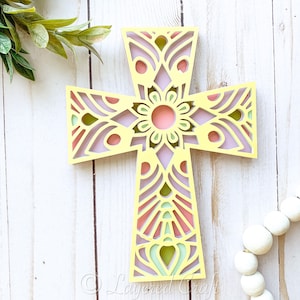 Cross Decorations DIY Spring Craft Easter Cross Shadowbox Easter Decor Christian Cross 3D Mandala Layered 3D SVG Digital Cut File