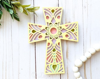 Cross Decorations DIY Spring Craft Easter Cross Shadowbox Easter Decor Christian Cross 3D Mandala Layered 3D SVG Digital Cut File